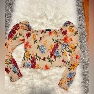 Beige Puff Sleeve Crop Top